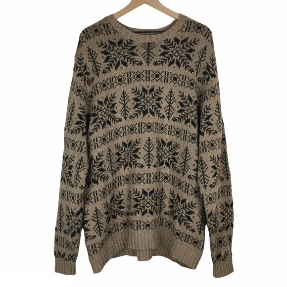 EDDIE BAUER Sweater Lambswool Wool Fair Isle Nordic Snowflake Cabincore Size XXL - Picture 1 of 10